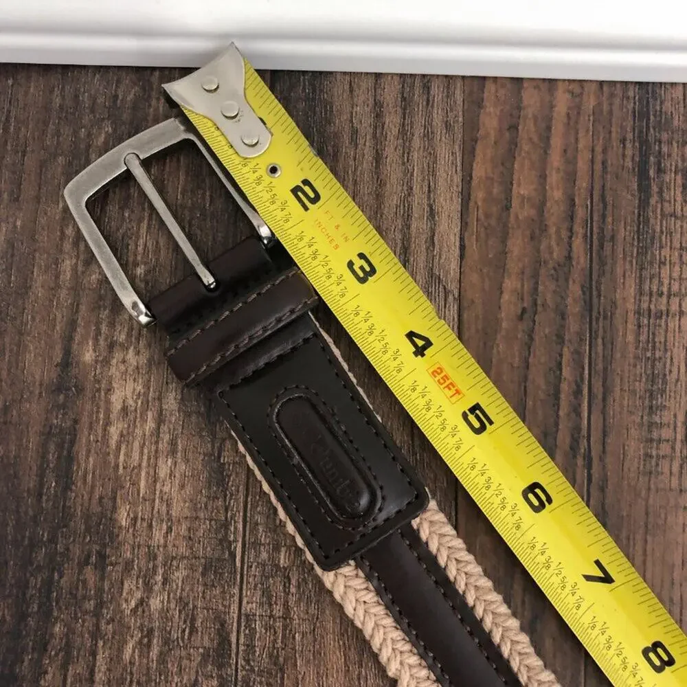 Columbia Belt Leather Trim Braided Silver Tone Buckle Mens Size 42 Brown Tan